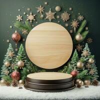 AI generated ai generative, podium display for Merry Christmas or happy New Year background photo