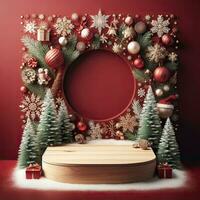 AI generated ai generative, podium display for Merry Christmas or happy New Year background photo