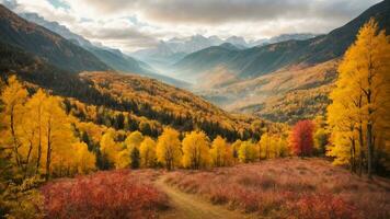 ai generativo espléndido vistoso otoño paisaje, otoño escena de vistoso colinas en popular paisaje foto