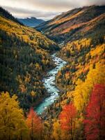 ai generativo espléndido vistoso otoño paisaje, otoño escena de vistoso colinas en popular paisaje foto