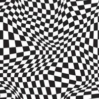 Abstract style black and white chess texture 3d background. Geometric wave pattern with the optical effect of illusion. Vector illustration. seamless pattern