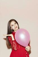 attractive girl with air balloon. valentines day, birthday, womens day, anniversary, holiday celebration concept photo