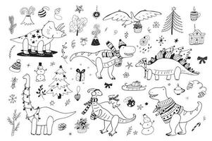 Christmas dinosaurs vector seamless pattern.