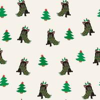 Christmas dog winter vector seamless pattern.