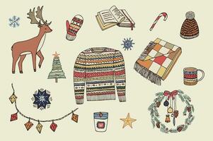 Winter christmas home objects pattern. vector