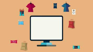 Online shopping concept with miniature shopping on computer, online shopping, Marketplace platform website, technology, e commerce, shipping delivery, payment, growing market, marketing video