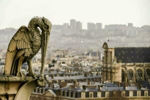 a bird statue on top of a building overlooking a city photo
