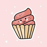 Cute Kawaii Cupcake is isolated on a pink background vector