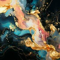 AI generated Luxury Abstract Marble Texture Background, Creative multicolored Painted waves ink Technique photo