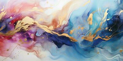 AI generated Luxury Abstract Marble Texture Background, Creative multicolored Painted waves ink Technique photo