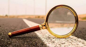 magnifying glass on the asphalt road photo