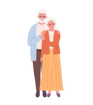 mayor matrimonio Pareja abrazando sonriente abuelo y abuelita. vector