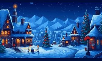 Navidad festival fondo con decoración Navidad árbol, pan de jengibre casa, reno, Papa Noel claus y ornamento píxel Arte retro rpg juego 8 pedacitos dieciséis pedacitos 32 pedacitos estilo - ai generado foto