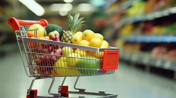 fruits and vegetables in shopping cart photo