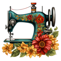 couture machine avec tournesol sur transparent Contexte png