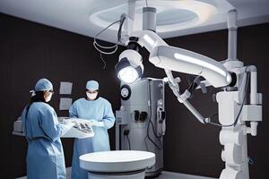 Surgeons with Robotic Surgery Machine. Generative Ai photo