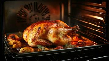 Roasted whole chicken in the oven photo