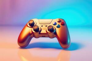 Modern video game controller on colorful gradient background photo