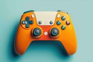 Modern video game controller on colorful gradient background photo