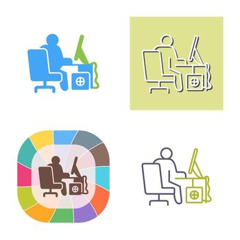 icono de vector de trabajador de computadora