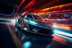 sport car on the race track, extreme car race concept photo