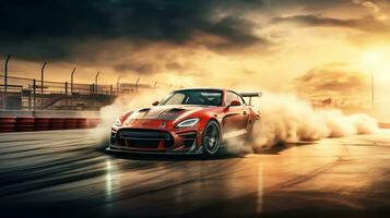 sport car on the race track, extreme car race concept photo