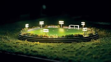 Soccer stadium at night with bright lights photo