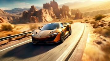 sports car on the road with motion blur photo