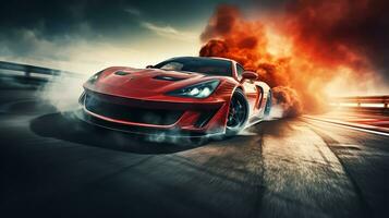 sport car on the race track, extreme car race concept photo