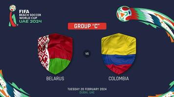 Wit-Rusland vs Colombia bij elkaar passen 2024 fifa strand voetbal wereld kop in uae schema, intro video, 3d renderen video