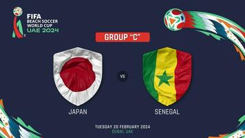 Japão vs Senegal Combine 2024 fifa de praia futebol mundo copo dentro eua agendar, introdução vídeo, 3d Renderização video