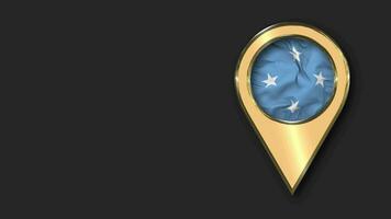 Federated States of Micronesia Gold Location Icon Flag Seamless Looped Waving, Space on Left Side for Design or Information, 3D Rendering video