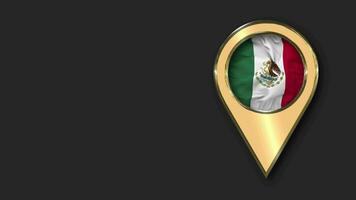 Mexico Gold Location Icon Flag Seamless Looped Waving, Space on Left Side for Design or Information, 3D Rendering video