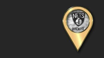 Brooklyn Nets Gold Location Icon Flag Seamless Looped Waving, Space on Left Side for Design or Information, 3D Rendering video