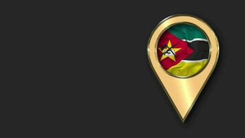 Mozambique Gold Location Icon Flag Seamless Looped Waving, Space on Left Side for Design or Information, 3D Rendering video