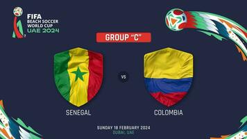Senegal vs Colombia partido 2024 fifa playa fútbol mundo taza en uae cronograma, introducción video, 3d representación video