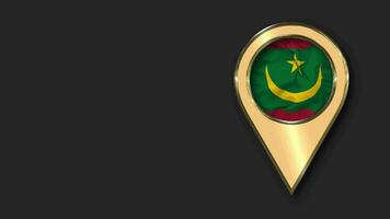 Mauritania Gold Location Icon Flag Seamless Looped Waving, Space on Left Side for Design or Information, 3D Rendering video