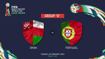 oman mot portugal match 2024 fifa strand fotboll värld kopp i uae schema, intro video, 3d tolkning video