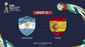 Argentinien vs. Spanien Spiel 2024 fifa Strand Fußball Welt Tasse im VAE Zeitplan, Intro Video, 3d Rendern video