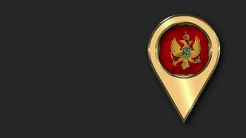 Montenegro Gold Location Icon Flag Seamless Looped Waving, Space on Left Side for Design or Information, 3D Rendering video