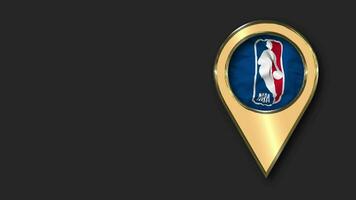 National Basketball Association, NBA Gold Location Icon Flag Seamless Looped Waving, Space on Left Side for Design or Information, 3D Rendering video