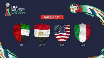 grupo uma todos equipes do 2024 fifa de praia futebol mundo copo dentro uae, introdução vídeo, 3d Renderização video