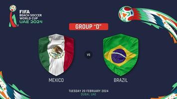 Mexico vs Brazilië bij elkaar passen 2024 fifa strand voetbal wereld kop in uae schema, intro video, 3d renderen video