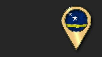 Curacao Gold Location Icon Flag Seamless Looped Waving, Space on Left Side for Design or Information, 3D Rendering video