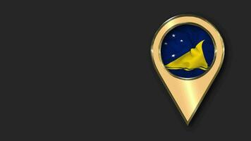 Tokelau Islands Gold Location Icon Flag Seamless Looped Waving, Space on Left Side for Design or Information, 3D Rendering video