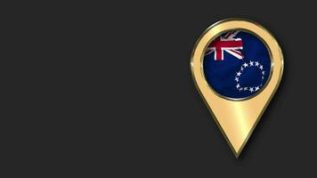 Cook Islands Gold Location Icon Flag Seamless Looped Waving, Space on Left Side for Design or Information, 3D Rendering video
