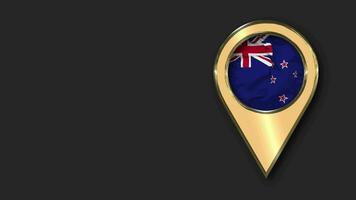 New Zealand Gold Location Icon Flag Seamless Looped Waving, Space on Left Side for Design or Information, 3D Rendering video