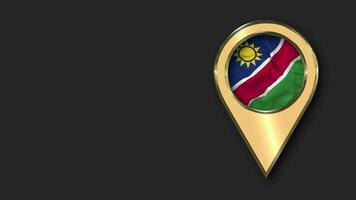 Namibia Gold Location Icon Flag Seamless Looped Waving, Space on Left Side for Design or Information, 3D Rendering video