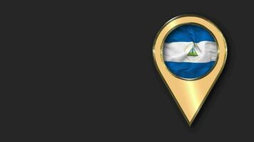 Nicaragua Gold Location Icon Flag Seamless Looped Waving, Space on Left Side for Design or Information, 3D Rendering video