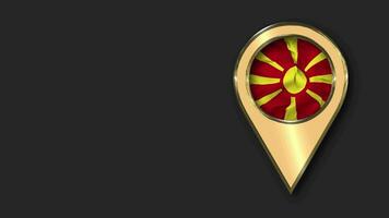 norte macedonia oro ubicación icono bandera sin costura serpenteado ondulación, espacio en izquierda lado para diseño o información, 3d representación video